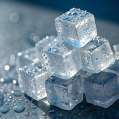 A pile of sparkling ice cubes crystal clear and icy