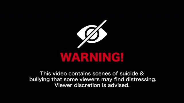 Censor eye Icon warning adult and explicit content, viewer direction advised, sensitive sign animation background. this video contains scenes of suicide and bullying