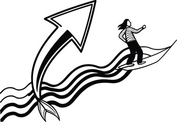 Girl surfing on a leaf with an upward arrow