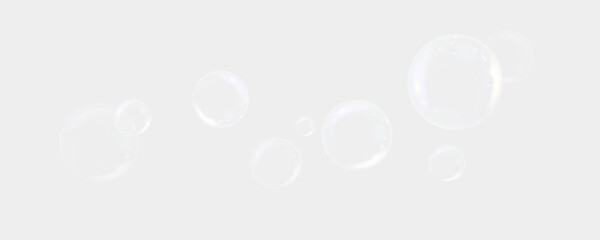 Realistic soap bubbles vector, png on a transparent background. Flying and falling soap bubbles.	
