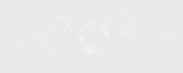Realistic soap bubbles vector, png on a transparent background. Flying and falling soap bubbles.	
