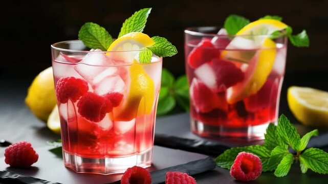 Refreshing raspberry lemonade cocktails with mint garnish at a summer gathering