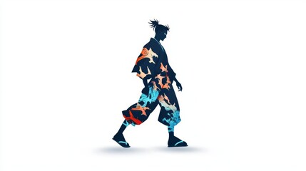 Fototapeta premium A vibrant silhouette of a person walking in a colorful traditional outfit, showcasing cultural expression and heritage.