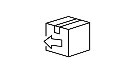 A simple line drawing of a cardboard box with an arrow pointing into the side on a white background ai generated