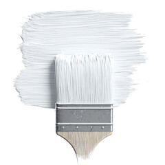 Wide paintbrush applying white paint across a clean background, ideal for renovation, wall painting, or artistic themes.

