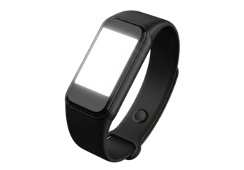 Black fitness tracker or smartwatch on transparent background