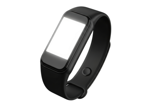 Black fitness tracker or smartwatch on transparent background