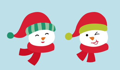 Set of Cute Christmas snowmen head flat vector illustration.
Winter holiday snowman face cartoon.
Design for greeting card, poster, invitation banner, leaflet.