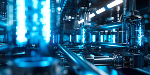 Futuristic Industrial Scene with Blue Lights