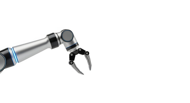 Sleek Robotic Arm with Precision Claw on White Background