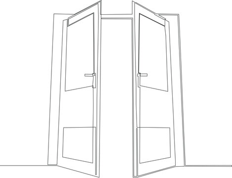 A closed door, drawn in minimalist lines, signifies 'Doorway to Potential', conveying the notions of entrance, exit, Vector Illustration editable stroke.