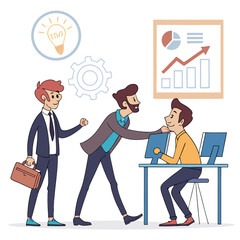 Business team motivation and success at workplace cartoon illustration