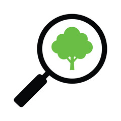Magnifying glass with tree icon for eco search isolated on white background