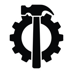 Hammer and gear engineering concept silhouette isolated on white background