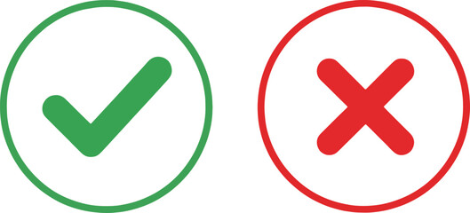 Green tick and red cross in white space
