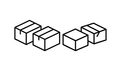 Simple outline drawing of four cardboard boxes in a row