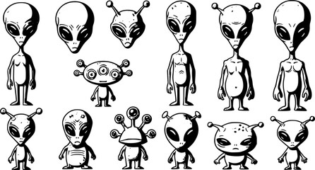 Fototapeta premium vector set of green aliens vector drawing 