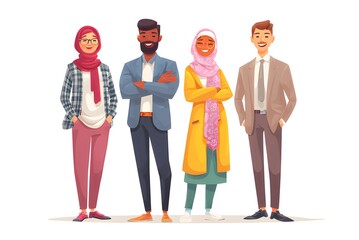 Obraz premium Diverse team of confident professionals standing together ready for success in a modern world, showcasing unity and collaboration for a vibrant future, smiling faces