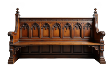 Antique church pew bench isolated on transparent background