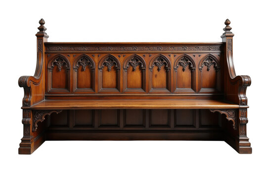 Antique church pew bench isolated on transparent background