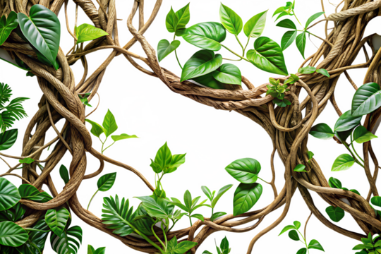 Twisted jungle vines leaves and branches on white background ,PNG.AI Generated. - Powered by Adobe
