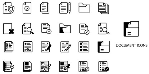 Document simple concept 24 Black and White color icons set .Vector illustration.	