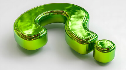 Shiny green question mark ornament on white background