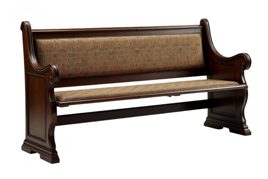 Wooden church pew seat isolated on transparent background