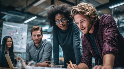 multiracial business people working on sustainable innovation project green renewable energy concept focus on left man face no logos no brands ar 169