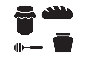 Simple icons of honey jars bread and honey dipper
