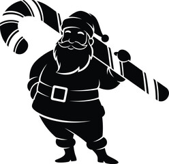 Christmas santa claus vector art of santa claus with a giant candy cane, a sweet christmas holiday illustration vector