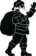 Christmas santa claus vector art of santa claus walking with a sack full of gifts, waving his hand for christmas celebration vector