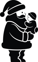 Christmas santa claus vector art of santa claus holding a baby in a simple and clean silhouette style for christmas designs vector