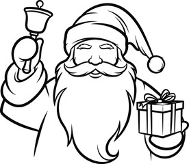 Christmas santa claus vector art of santa claus ringing bell and holding gift, a festive character for christmas and holiday vector