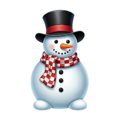 Charming cartoon snowman wearing a top hat and festive scarf isolated on black