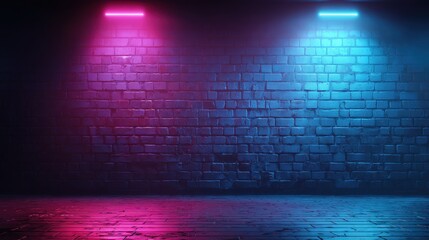 neon wall empty blank background with blue pink gradient night vibrant color bright light retrowave synthwave glowing night life city style abstract futuristic party club disco design copy space no l