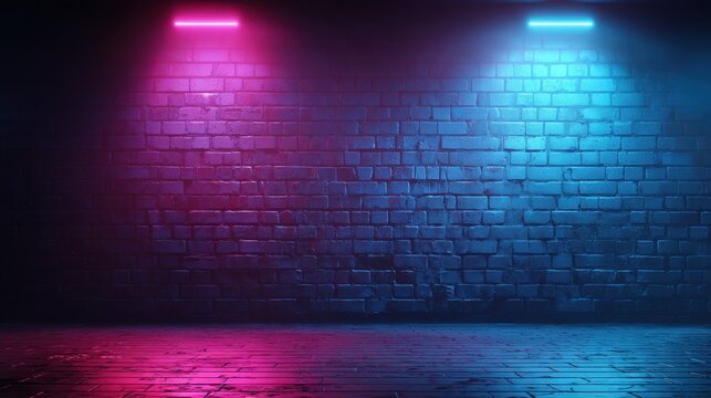 neon wall empty blank background with blue pink gradient night vibrant color bright light retrowave synthwave glowing night life city style abstract futuristic party club disco design copy space no l