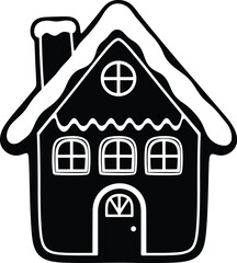 Christmas cookies vector art of gingerbread house silhouette with snow for festive holiday season celebration and decoration vector