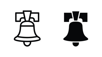 Liberty Bell Icon: Outline and Solid Vector Graphics, American Symbol, Patriotism, History, Independence Day.