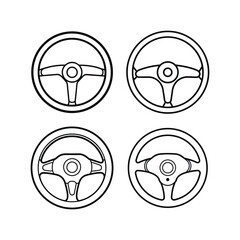 A set of car steering wheel line art vector illustration