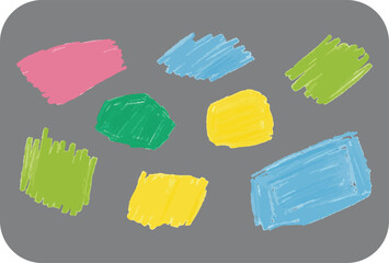A vibrant collection of colorful abstract brush strokes in various shapes and sizes including pink green yellow and blue set against a neutral gray background