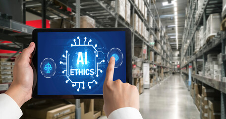 AI ethics responsibility standard law and rules on computer screen provide report of AI ethic...