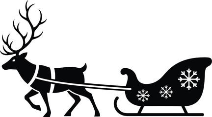 Christmas reindeer vector art of reindeer pulling sleigh silhouette for christmas holiday season and festive celebration vector © AnilChandra