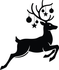Christmas reindeer vector art of joyful christmas deer silhouette with ornaments on antlers for festive designs and holiday projects vector
