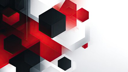 Abstract geometric design with black, red, and white cubes and hexagons