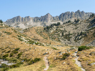 Hiking Trail Leading to Rocky Ridge in Pyrenees Mountains