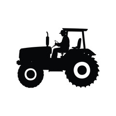 Silhouette of a farmer driving a tractor in the field agriculture, farmer driving tractor illustration silhouette