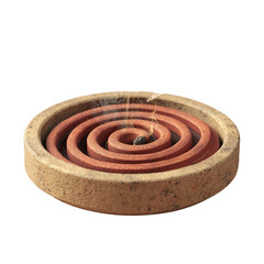 Burning mosquito coil emitting smoke for insect repellent isolated on transparent background
