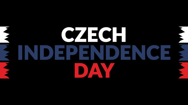 Czech Independence Day text with side lines on a black background.