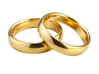 Two golden wedding rings cut out  isolated on white background ,PNG.AI Generated.